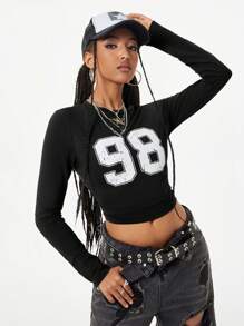 Coolane T-shirt à manches longues sport casual en tricot numérique pour femmes - Noir - Voir 4
