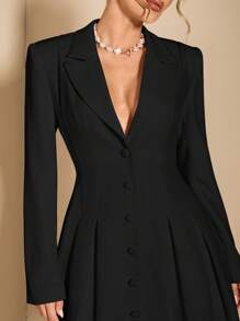 SHEIN BAE Women's Solid Color Notched Collar Long Sleeve Front Button Pleated Minimalist Blazer Homecoming Dresses White Women Dresses Winter Women Coat Winter Women Clothes Fall Women Clothes Business Casual Women Fall Winter Women Outfits  In Fall/Winter