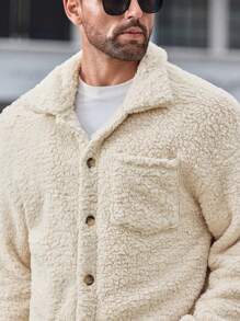 Manfinity VCAY Men's Slim Fit Knit Casual Long Sleeve Collar Cardigian Jacket With Thermal Lined, Suitable For Autumn & Winter - Beige - View 2