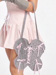 SHEIN MOD Women's Butterfly Lace Up Fashionable Shoulder Bag Suitable For Women's Daily Use - Silver - View 4