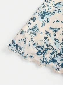 SHEIN 少女无袖花卉印花网眼边饰优雅连衣裙 - 墨綠色 - 查看 4