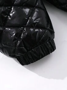 青少年女孩冬季夾克 女孩冬季外套 女孩青少年女孩羽絨夾克 立領 - 黑色 - 查看 4