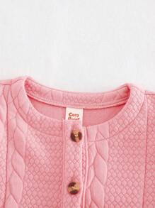 Cozy Pixies Baby Girl Wheat Ear Pattern Round Neck Ruffle Hem Long Sleeve Waist Dress - Pink - View 6