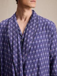 EverLounge Men's Floral Print Shawl Collar Long Sleeve Long Casual Home Robe - Purple - View 2