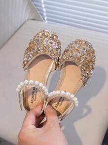 1 Pair Girls Princess Diamond Decor Flat Shoes, For Toddlers, Spring/Autumn - Gold - View 2