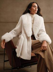 Anewsta 女士时尚蝴蝶结蓬松夹克，适合节日派对穿着 - 白色 - 查看 3