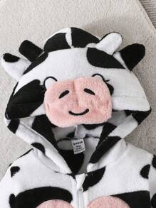 SHEIN Playful Pals Chaqueta cálida de manga larga con vaca de peluche linda para niña bebé, ropa de otoño/invierno para uso casual al aire libre