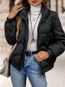 EMERY ROSE Chaqueta acolchada con cremallera y cuello alto casual y cálida para mujer, Invierno