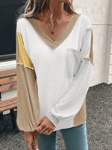 SHEIN LUNE Camiseta holgada de manga larga con escote en V y hombros caídos, estilo casual para mujer, primavera otoño