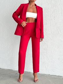 RueChic Shawl Collar Open Front Blazer & Pants - Hot Pink - View 1