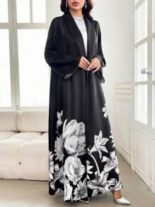 Al Najma Abaya de manga larga con estampado floral suelto y elegante para mujer, para otoño, chaqueta exterior de lujo modesta y elegante de longitud completa hasta los tobillos, para fiesta de noche/invitada de boda/aniversario/diario