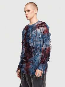 ROMWE MEN Grunge Punk 男士扎染破洞 T 恤，学校