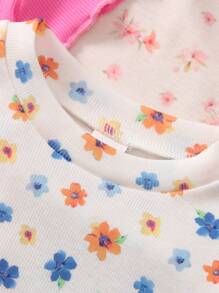 SHEIN Camiseta de manga corta con estampado floral pequeño para niña, verano - Multicolor - Ver 7