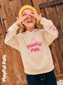 SHEIN 1pc Young Girl Cute/Retro/Casual/Back To School Star/Rhyme Graphic Long Sleeve Sweatshirt, Suitable For School And Outdoor, Spring/Autumn/Winter - Apricot - View 6