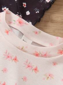 SHEIN Camiseta de manga corta con estampado floral pequeño para niña, verano - Multicolor - Ver 5