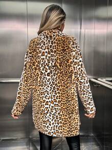 SHEIN LUNE Áo khoác dài tay ve áo họa tiết da báo cho nữ - Nhiều màu - Xem 2