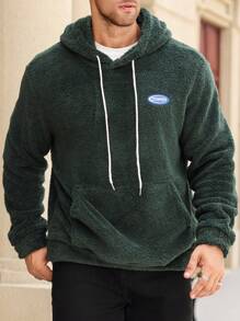 Manfinity Homme Plus Size Men's Letter Print Kangaroo Pocket Drawstring Hooded Teddy Sweatshirt