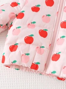 Cozy Pixies 草莓图案长袖连帽厚棉服外套，适合上学、休闲外出、百搭搭配、休闲度假 - 粉色 - 查看 3