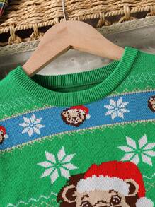 SHEIN Tween Boy Cartoon Lion Graphic Knitted Sweater And Pants 2pcs Casual Outfit, Autumn Winter, For Christmas