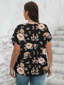 Anis Illustration Artist Plus Size Casual Vacation Ditsy Floral Shirt, For Thanksgiving - Multicolor - View 2