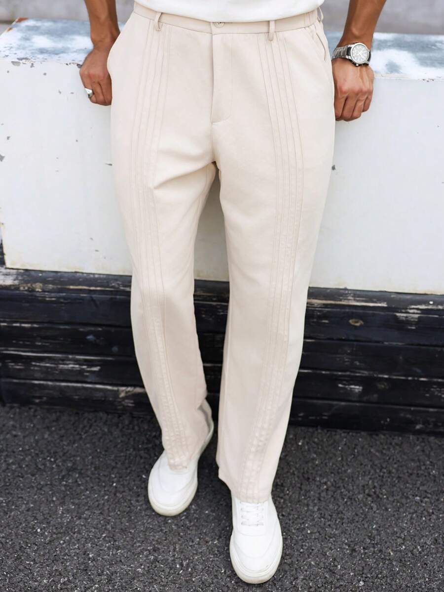 Calvornis Quần ống đứng màu trơn thường ngày cho nam - Màu be - Xem 1