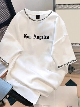 Claim Dot Men Solid Color English Letter Printed Short-Sleeved Round Neck T-Shirt, Suitable For Daily Wear, Going Out, Leisure, Sports, School, Travel, Family Gatherings And Other Occasions. Short-Sleeved T-Shirt, Summer T-Shirt. Multiple T-Shirts Can Be Given As Gifts To Family Members, 2000s Style