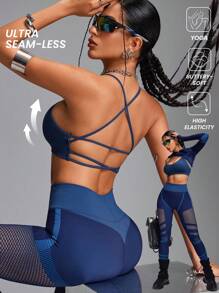 Innovista Seamless Breathable Backless Sport Woman Bras, Workout Sports Tank Top ,Crop Tank Top, High Elastic Support Sports Bra,Gym Top,Woman Crop Tank Top,Going Out Tops,Festival,Push Up Bra,Sweater,With Remove Cup - Blue - View 1