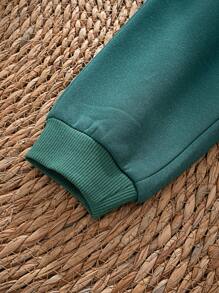 Cozy Pixies Set de 2 piezas Suéter de cuello redondo suave con parche de color contrastante y pantalón de puño acanalado para niño bebé, color verde - Verde - Ver 6