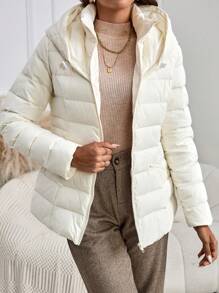 EMERY ROSE Women Clothes Women's Hooded With Solid Color Zip Up Hooded Padded For Winter Down & Feathers Coat