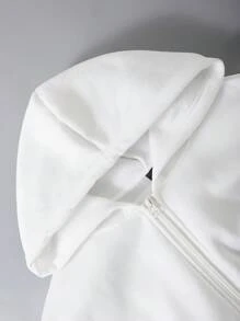 Manfinity Hypemode 宽松版型男士字母与卡通图案拉链保暖内衬连帽衫 - 白色 - 查看 4