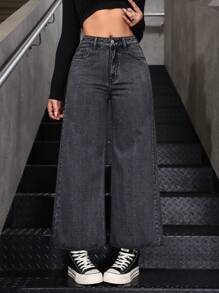 SHEIN EZwear Casual Distressed Wide Leg Jeans Pants