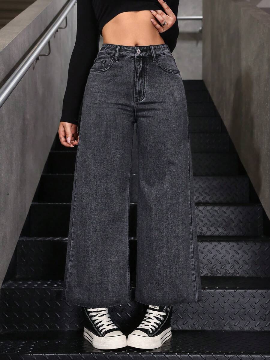 SHEIN EZwear Casual Distressed Wide Leg Jeans Pants