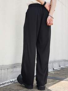 Claim Dot 男士休闲简约撞色斜口袋阔腿直筒宽松西装裤，秋季 - 黑色 - 查看 2