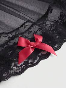 Sweetness Gothic Dark Sexy Ruffle Trim Bow Romper Bodysuit - Multicolor - View 3