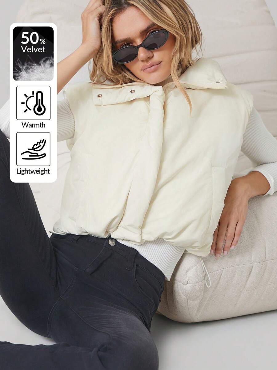 SHEIN EZwear Khaki Woven Sleeveless Ladies' Winter Jacket