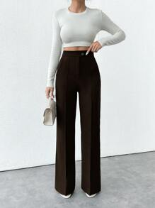 EURMUSE Petite Size Women's Pocket Pants, Business Suit Pants - Chocolate Brown - View 4