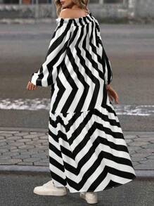 SHEIN Clasi Women Autumn Casual Off-Shoulder Patchwork Loose Dress