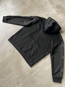 Manfinity EMRG Men's Rhinestone Cross Printed Drawstring Hoodie Sweatshirt,Grunge Tops - Black - View 2