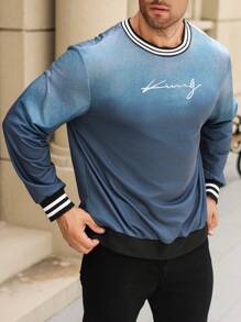 Manfinity Homme 男士大码休闲春秋字母条纹圆领长袖运动衫 - 彩色 - 查看 5
