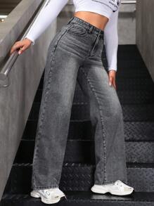 SHEIN ICON 女式宽松阔腿休闲牛仔裤，带口袋