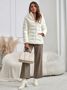 EMERY ROSE Women Clothes Women's Hooded With Solid Color Zip Up Hooded Padded For Winter Down & Feathers Coat