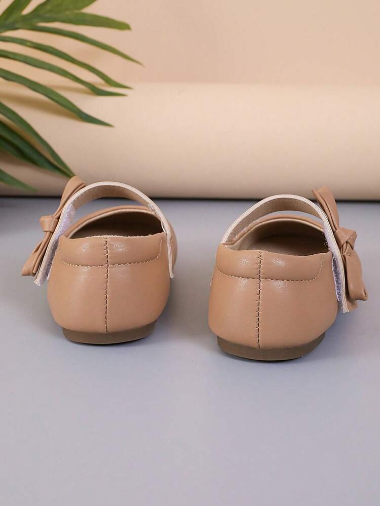 1 Pair Solid Color Bow Mary Jane Flats For Girls, Soft & Comfortable - Khaki - View 3