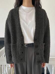 DAZY Cárdigan suelto de punto vintage informal, otoño e invierno