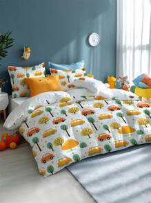 Juego de funda nórdica estampada con patrón de coche, suave y acogedor, apto para dormitorio, hotel, dormitorio, habitación infantil, con funda(s) de almohada (2/3 piezas) - Multicolor - Ver 6