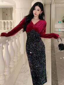 DAZY Women's Autumn/Winter Patchwork Midi Cocktail Dress Prom Dress Party Women Homecoming Dresses Luxury Sequin New Years Women Outfit Carnival - Multicolor - View 7