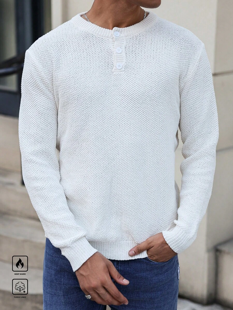 Manfinity Homme Men's Casual Button-Up Minimalist Long Sleeve Sweater, Autumn Winter - Apricot - View 1