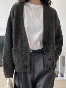 DAZY Cárdigan suelto de punto vintage informal, otoño e invierno