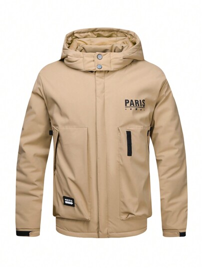 Manfinity Homme Men's Letter Printed Loose Hooded Casual Jacket, Winter