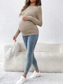 SHEIN Koszulka ciążowa z długim rękawem i swobodnym krojem Slim Fit, jesień