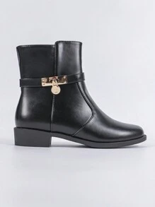 CUCCOO BIZCHIC 时尚百搭女士踝靴，黑色短靴，粗跟/低跟，秋季新款，侧拉链，搭扣，短筒，圆头，舒适百搭，适合春季、春假、复活节和圣诞节等场合。 - 黑色 - 查看 7